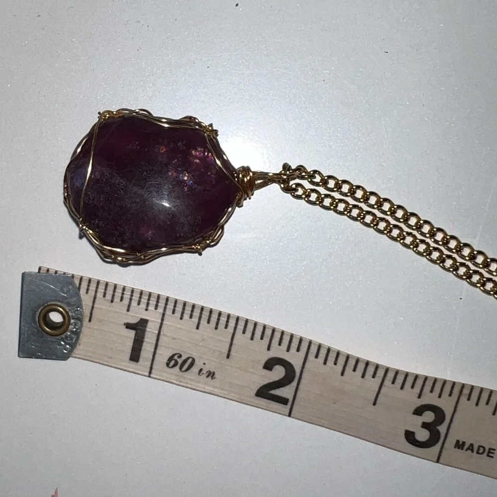 ✨ Deep Purple Fluorite Necklace • Gold Wrapped • 24" Chain ✨ - Picture 14 of 16